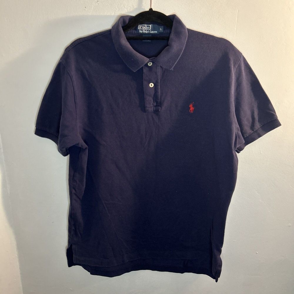 POLO RALPH LAUREN MEN'S SHORT SLEEVE POLO SHIRT SIZE L 100% COTTON NAVY BLUE